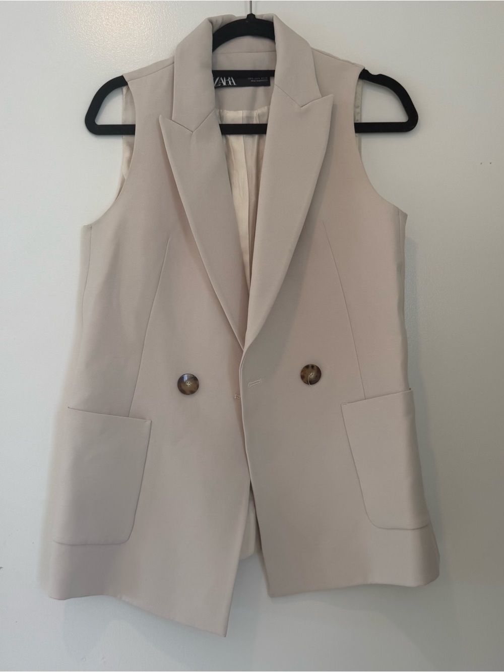 Zara Light Cream Sleeveless Double-Breasted Blazer Vest